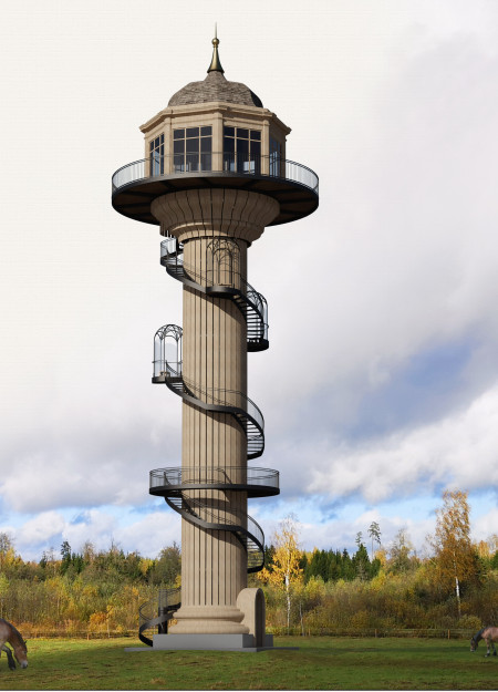 Wooden Observation Tower with Glazed Views over Natural Landscapes
