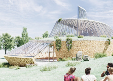 Spiraling Community Hub with Panoramic Views and Compact Amenities