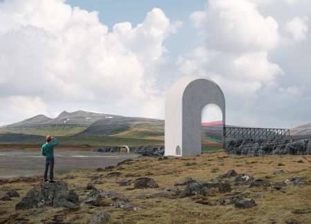 Mirrored Arches of Volcanic Concrete Framing Geological Exploration