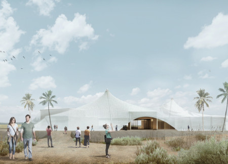 Embracing Nature with Tent Structure and Sand Bricks for Educational Engagement