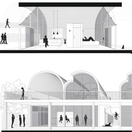 Ceramic Brick Structure with Permeable Latticework Enhancing Community Engagement