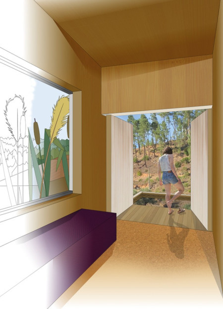 Elevated Living Pod with Engineered Wood and Vertical Greenery