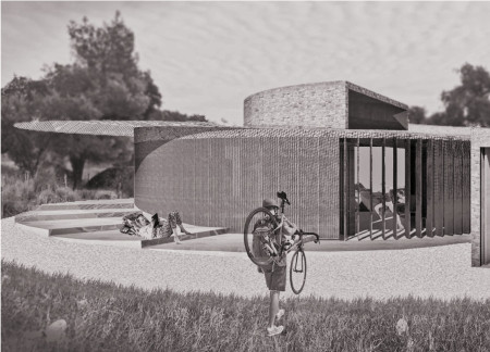 Spiral Form Embraced by Local Stone and Wood for Community Engagement