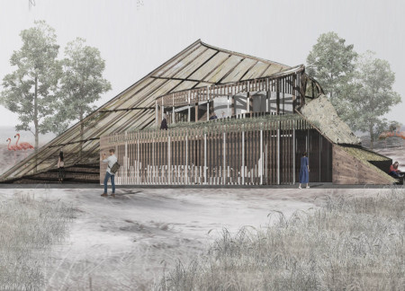 Charred Wooden Shingles and Glass Fronts Defining a Natural Observation Hub