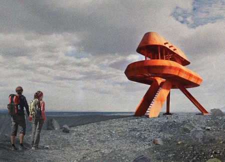Weathering Steel Lookout Overlooking Hverfjall's Caldera