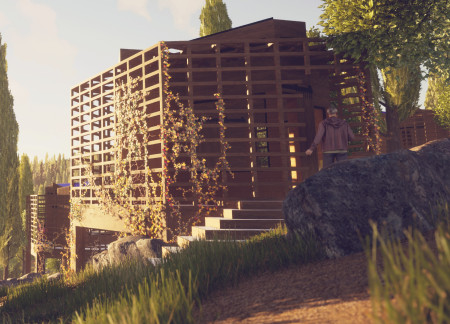 Cork Brick Retreats Featuring Portuguese Oak Shading for Yoga Practice