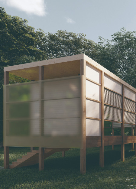 Elliptical Skylights and Wood Frames Creating Tranquil Meditation Space