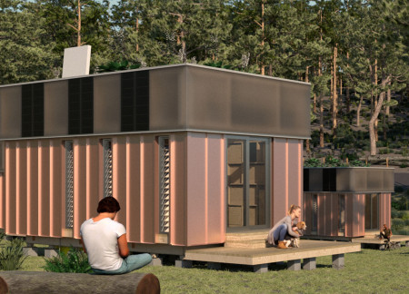 Cubes of Redwood Pine and Green Roofs for Resilient Small Homes