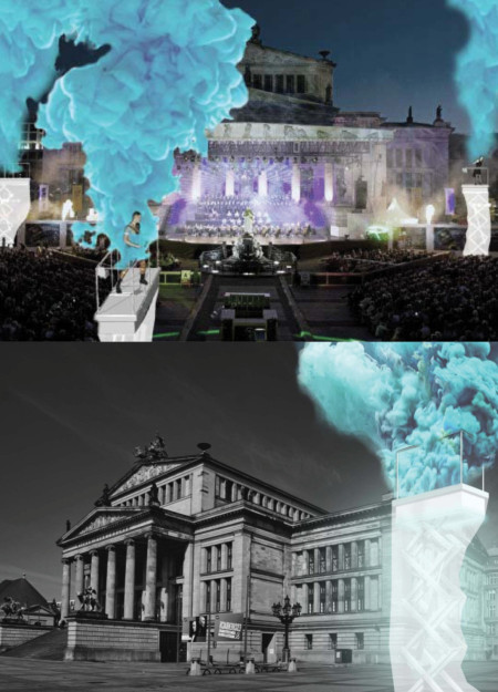 Colored Smoke Creates Immersive Experiences in a Semi-Transparent Booth