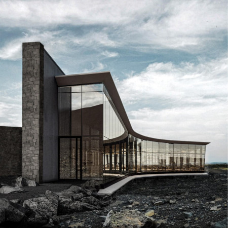 V-Shaped Arrival Zone with Stone Fa&ccedil;ade and Geothermal Efficiency