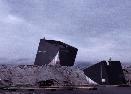 Draped Gabion Towers Embracing Natural Terrain with Timber Walkways