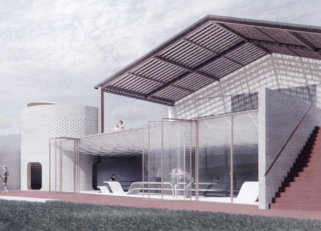 Rammed Earth Walls and Pivoting Bays Enhance Vineyard Tasting Experience