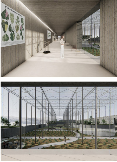 Charred Wood Shingles and Glass Walls in a Sustainable Greenhouse Dining Space