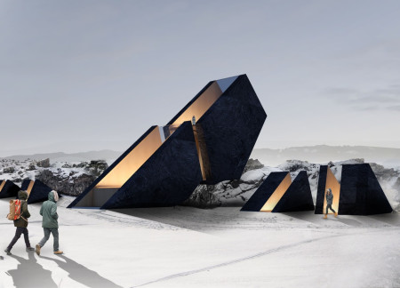 Volcanic Rock and Timber Structure Overlooking Tectonic Fissures