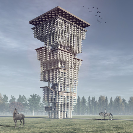 Pixelated Observation Tower Enhancing Biodiversity Through Wood Design
