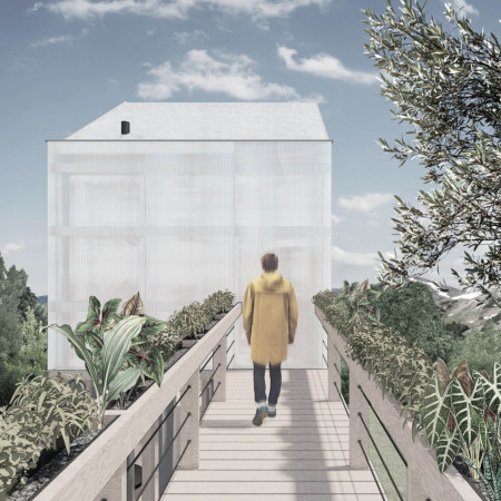 Translucent Polycarbonate Cabin with Integrated Rainwater System