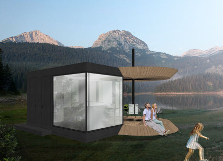 Elevated Living with Slate Stone and a Round Wooden Installation