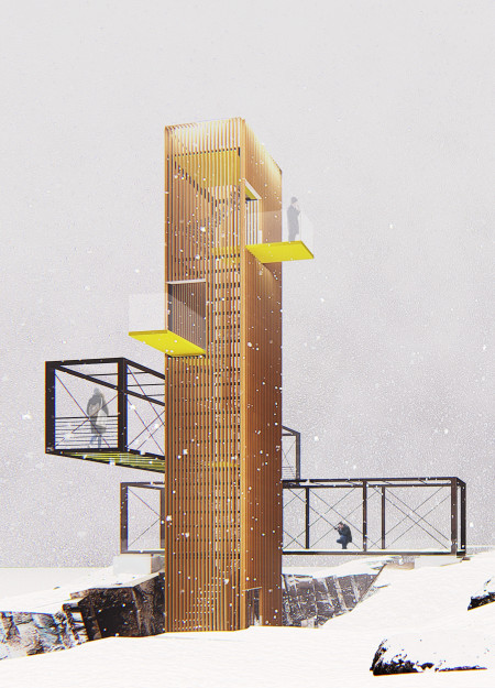 Thermowood Tower Overlooking Grj&oacute;tagj&aacute; Caves with Modular Pathway Access