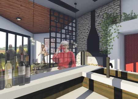 Communal Table Framed by Natural Light in a Vineyard Hearth