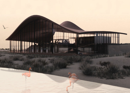 Wooden Harmony in a Desert Landscape Emphasizing Ecology and Visitor Connection