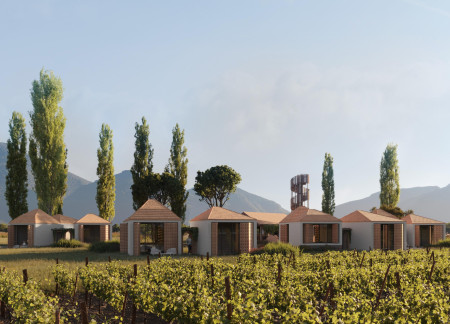 Arched Passages and Reclaimed Bricks in a Winery Surrounded by Vineyards
