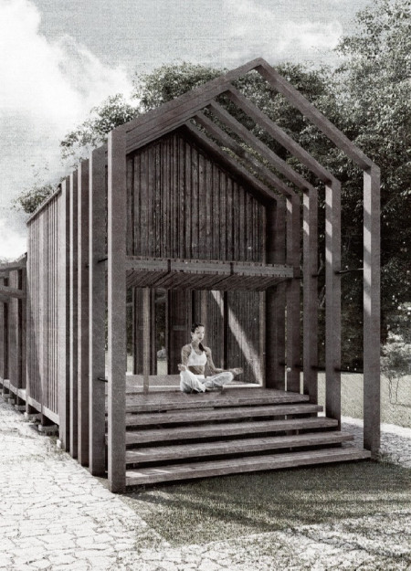 Charred Cedar Cabin Embracing Indigenous Trees for Reflection