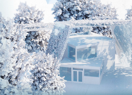 Ivy-Covered Ribbon-Shell Residence Embracing Forest Shadows