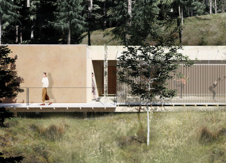 Cork Flooring and Slatted Panels Create a Tranquil Retreat for Meditation