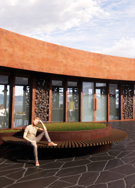 Craters Form and Gabion Walls Shaping a Visitor Center Experience