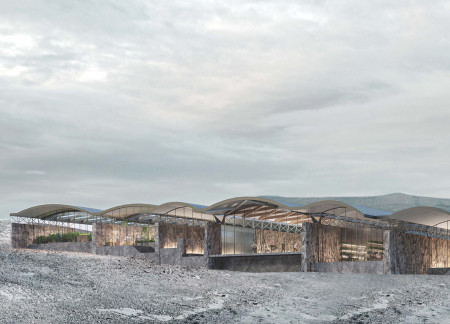 Lava Stone and Recycled Glass Integration in a Sustainable Community Hub