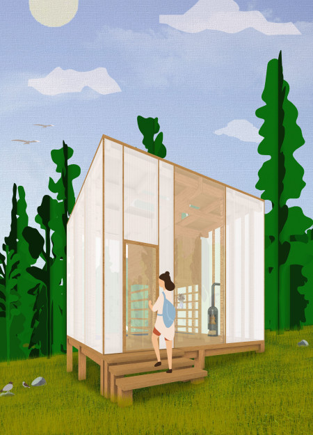 Translucent Glulam Retreat Embracing Nature's Serenity