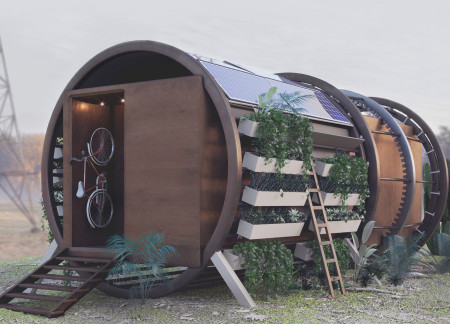 Cork Interior and HPL Facade in a Compact Rotating Microhome