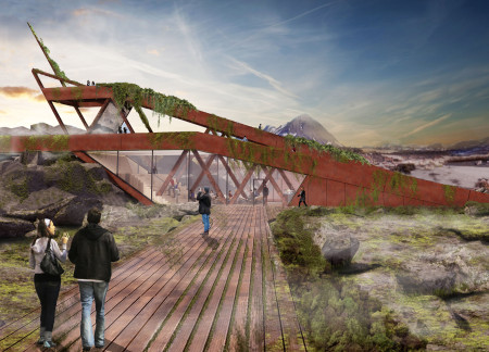 Reflecting Terrain with Scoria and Corten Steel in a Visitor Center Design