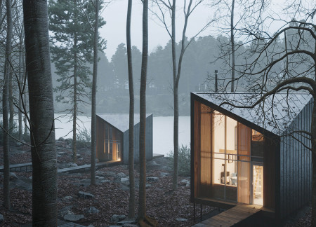 Panoramic Windows Enhancing Compact Living in a Nature Retreat