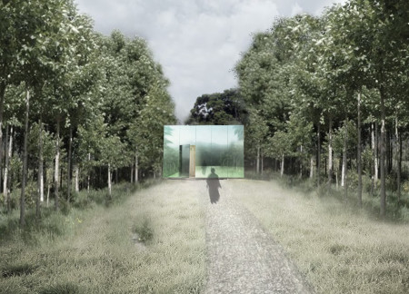 Reflective Cabin with Laminated Wood Emphasizing Meditative Space