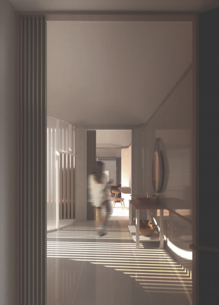 Tactile Walls and Curved Forms in a Garden-Focused Residential Space