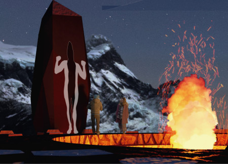 Sacred Gathering Space Embracing Shoorts and Fire in Patagonian Landscape