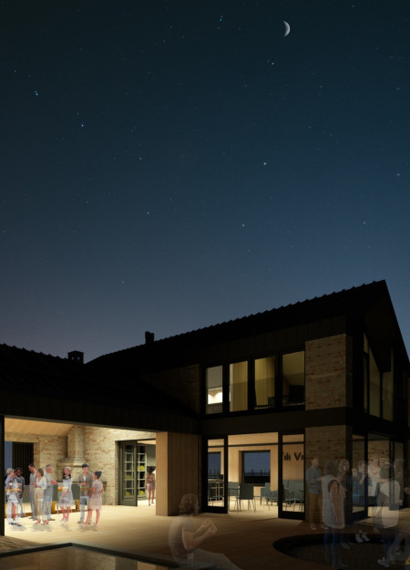 Reclaimed Materials and Natural Ventilation in a Vineyard-Centered Community Retreat