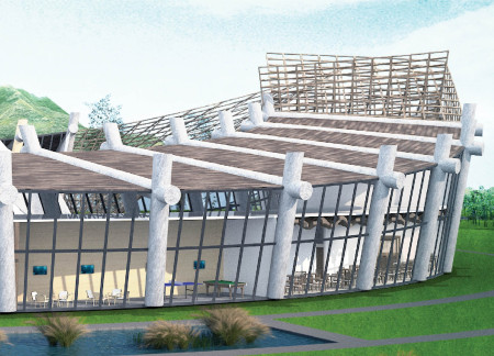 Light-Filled Concrete Chapel with Cherry Blossom Gardens in Recycled Plastic Hospice