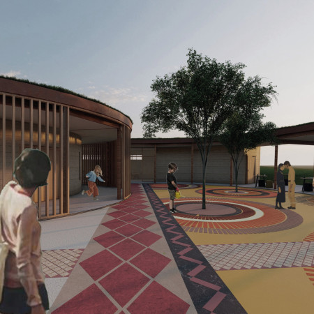 Corten Steel and Timber Structure Embracing Nature in a Spiraled Community Hub