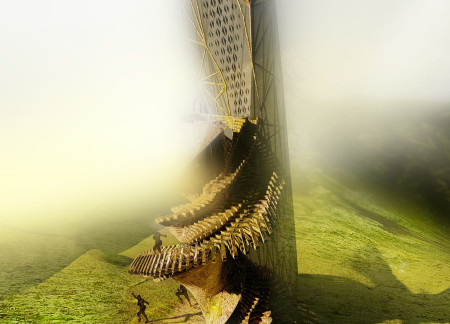 Helical Tower Featuring Low-Density Meshes for Water Collection