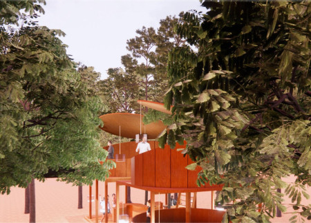 Curvilinear Tables and Take-out Windows Nestled Among Trees