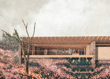 Cork-Insulated Structure Embracing Stone Walls for Enhanced Contemplation Space