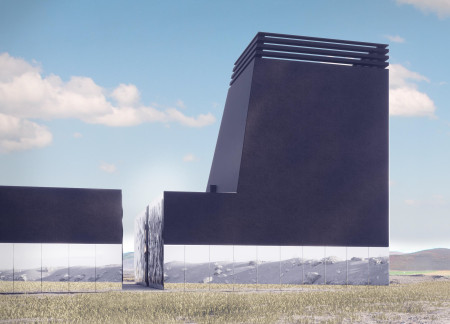 Panoramic Views Framed by Black Concrete and Steel Panels in Natural Landscape Setting