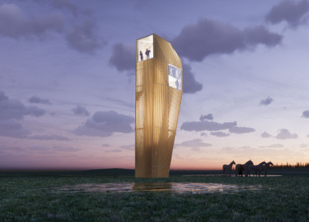 Faceted Watchtower of Steel and Timber Offering 360-Degree Views