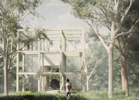 Charred Wooden Shingles and Cross-Laminated Timber Panels Create a Serene Meditation Sanctuary