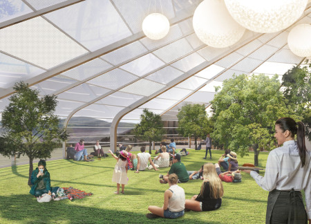 Green Oasis with Steel and Glass Facade for Culinary Community