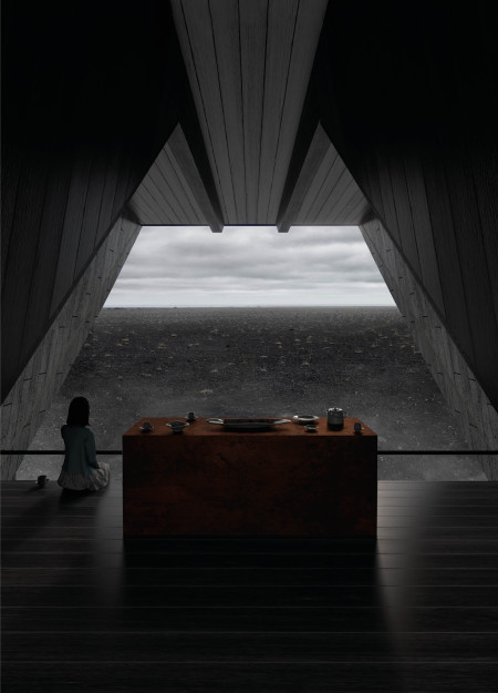 Elevated Viewing Platform Crafted from Larch Wood and Concrete in Icelandic Landscape