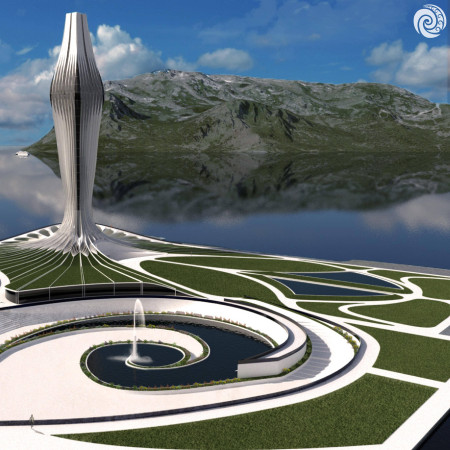 Wind-Driven Energy Capture with High-Performance Glass and Vertical Gardens in a Multifunctional High-Rise