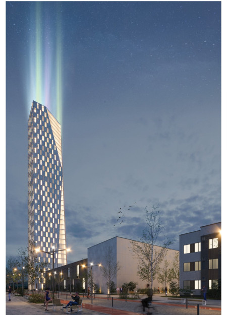 Timber Tower Embracing Maritime Navigation with Northern Lights Illumination